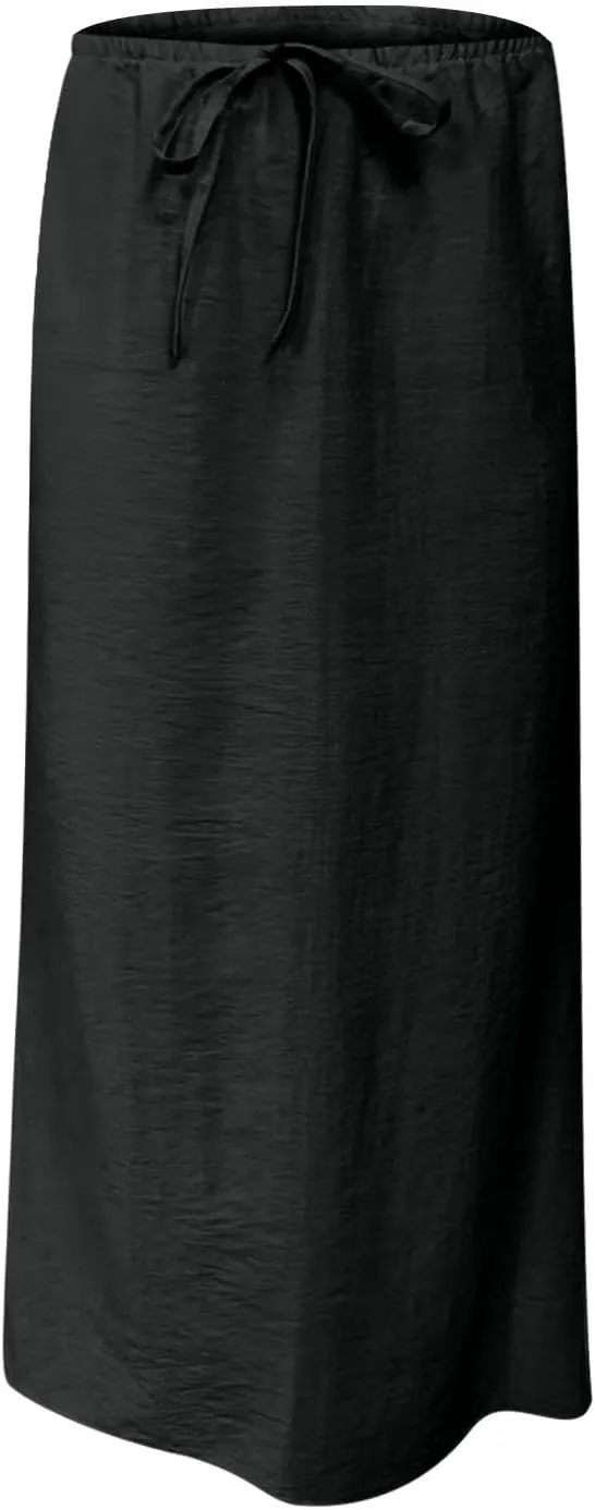 Boho Skirts Women 2025 Maxi Summer Skirts Drawstring Waist Casual Long Skirt Trendy Flowy Skirts for Beach Vacation