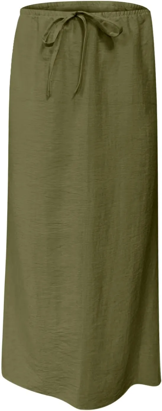 Boho Skirts Women 2025 Maxi Summer Skirts Drawstring Waist Casual Long Skirt Trendy Flowy Skirts for Beach Vacation