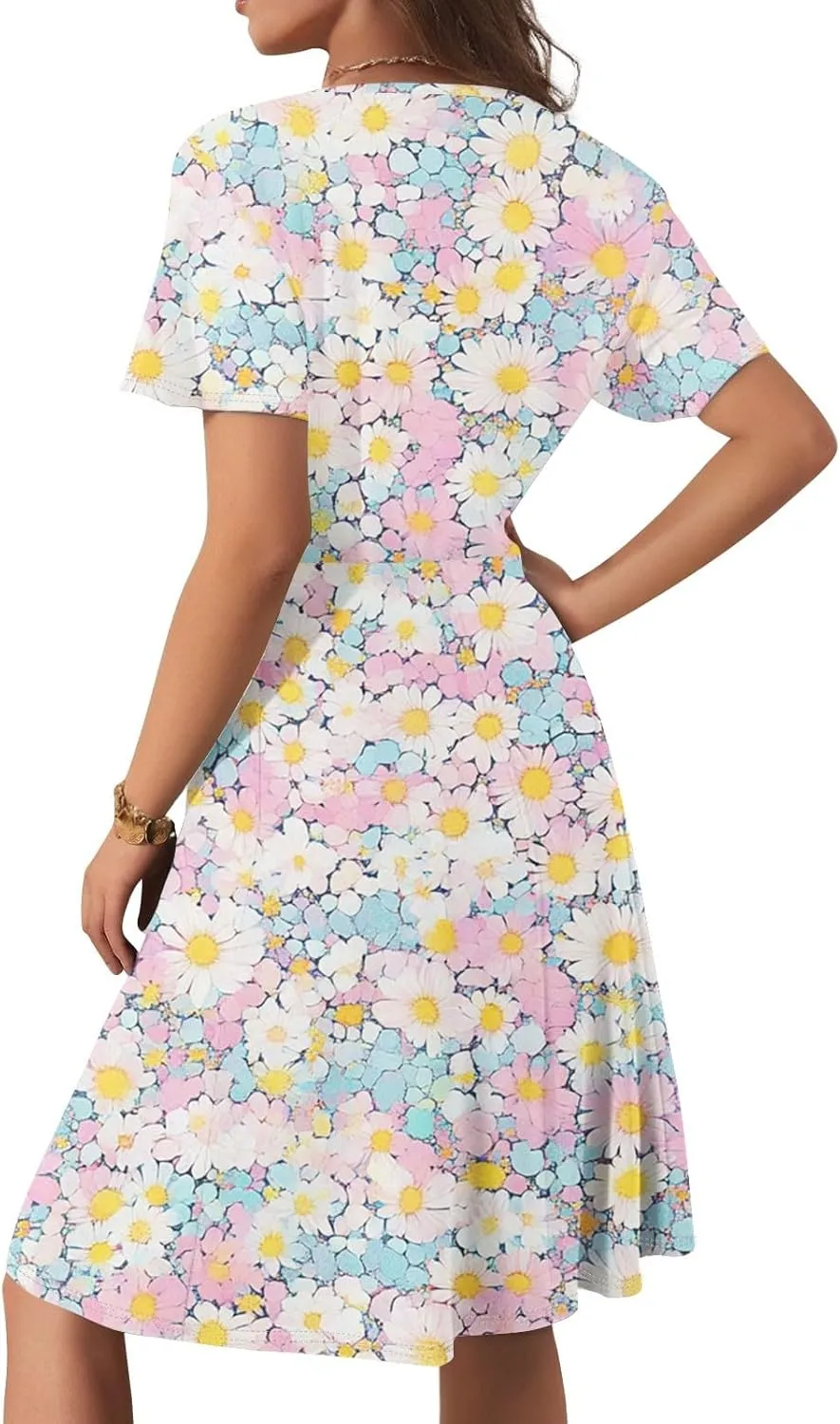 Boho Summer Wrap Dresses for Women 2025 V Neck Floral Dress Short Sleeve A-Line Midi Vacation Beach Sundress
