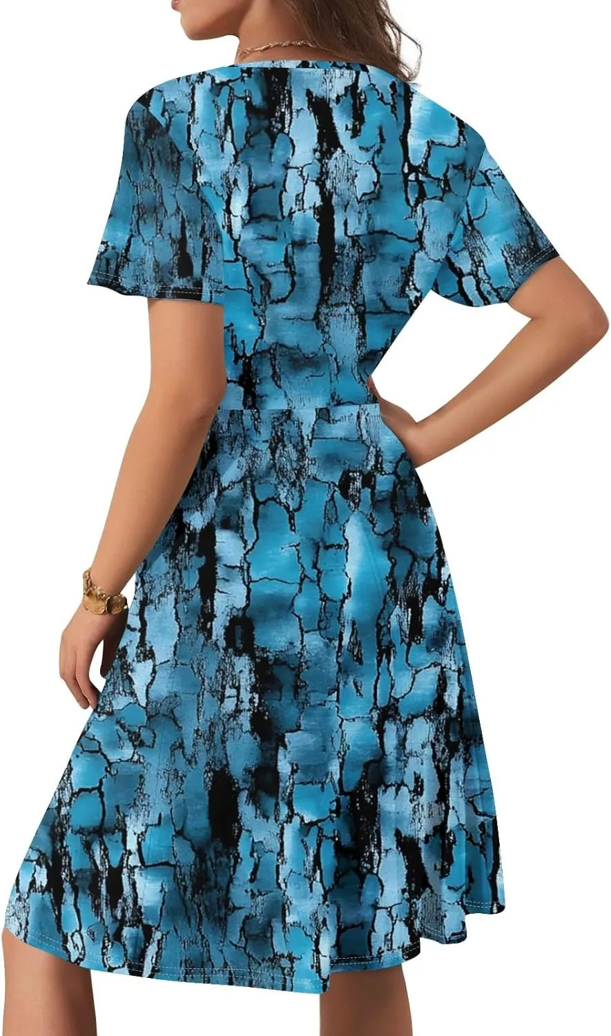 Boho Summer Wrap Dresses for Women 2025 V Neck Floral Dress Short Sleeve A-Line Midi Vacation Beach Sundress