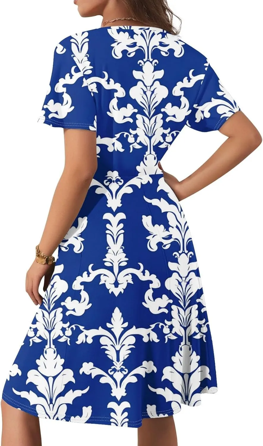Boho Summer Wrap Dresses for Women 2025 V Neck Floral Dress Short Sleeve A-Line Midi Vacation Beach Sundress
