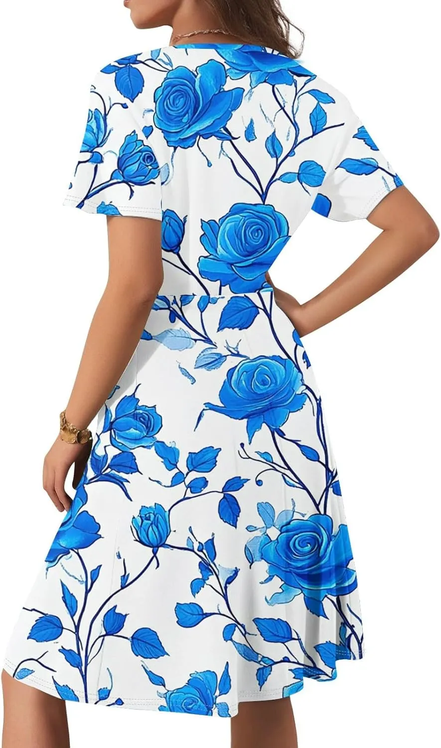 Boho Summer Wrap Dresses for Women 2025 V Neck Floral Dress Short Sleeve A-Line Midi Vacation Beach Sundress