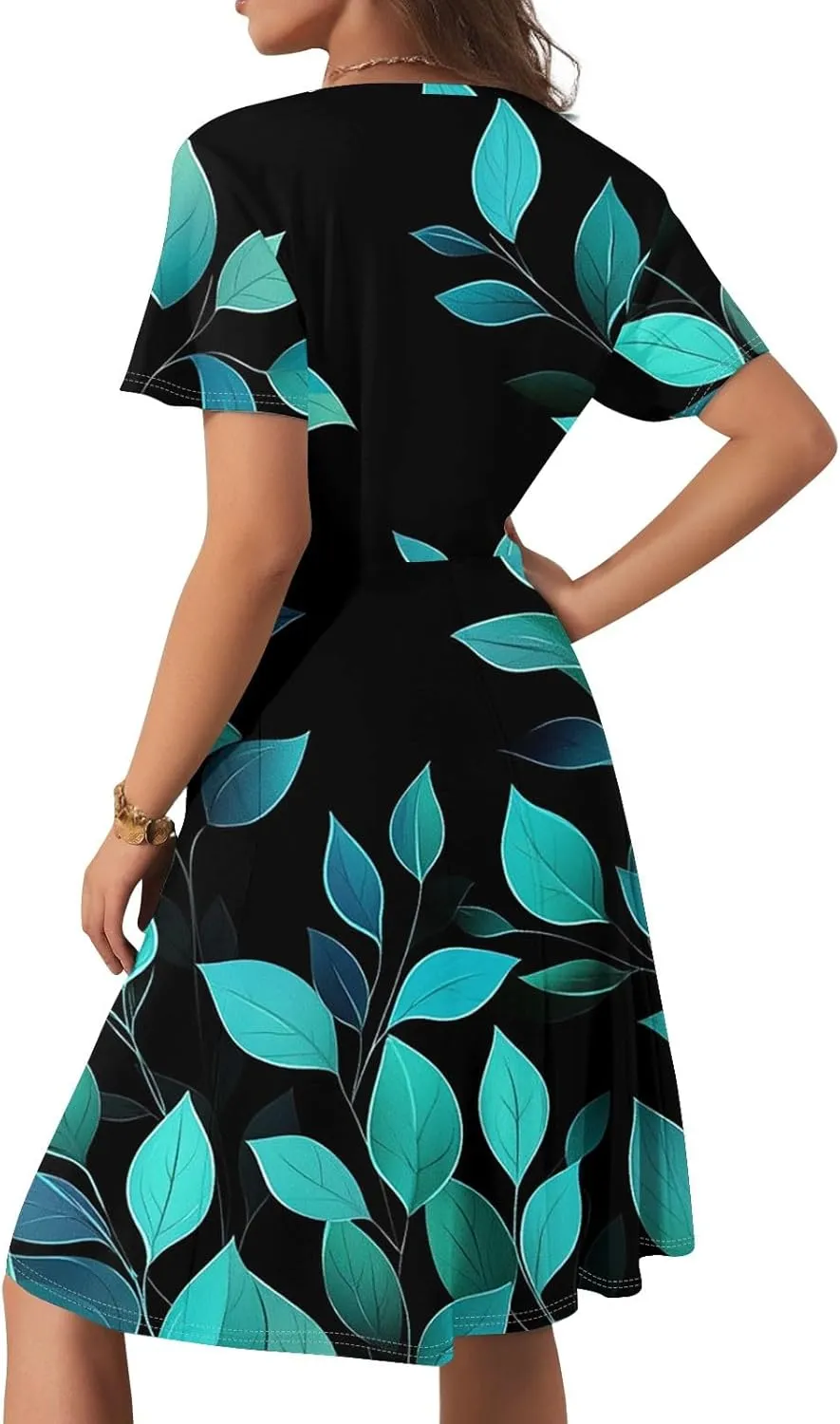 Boho Summer Wrap Dresses for Women 2025 V Neck Floral Dress Short Sleeve A-Line Midi Vacation Beach Sundress