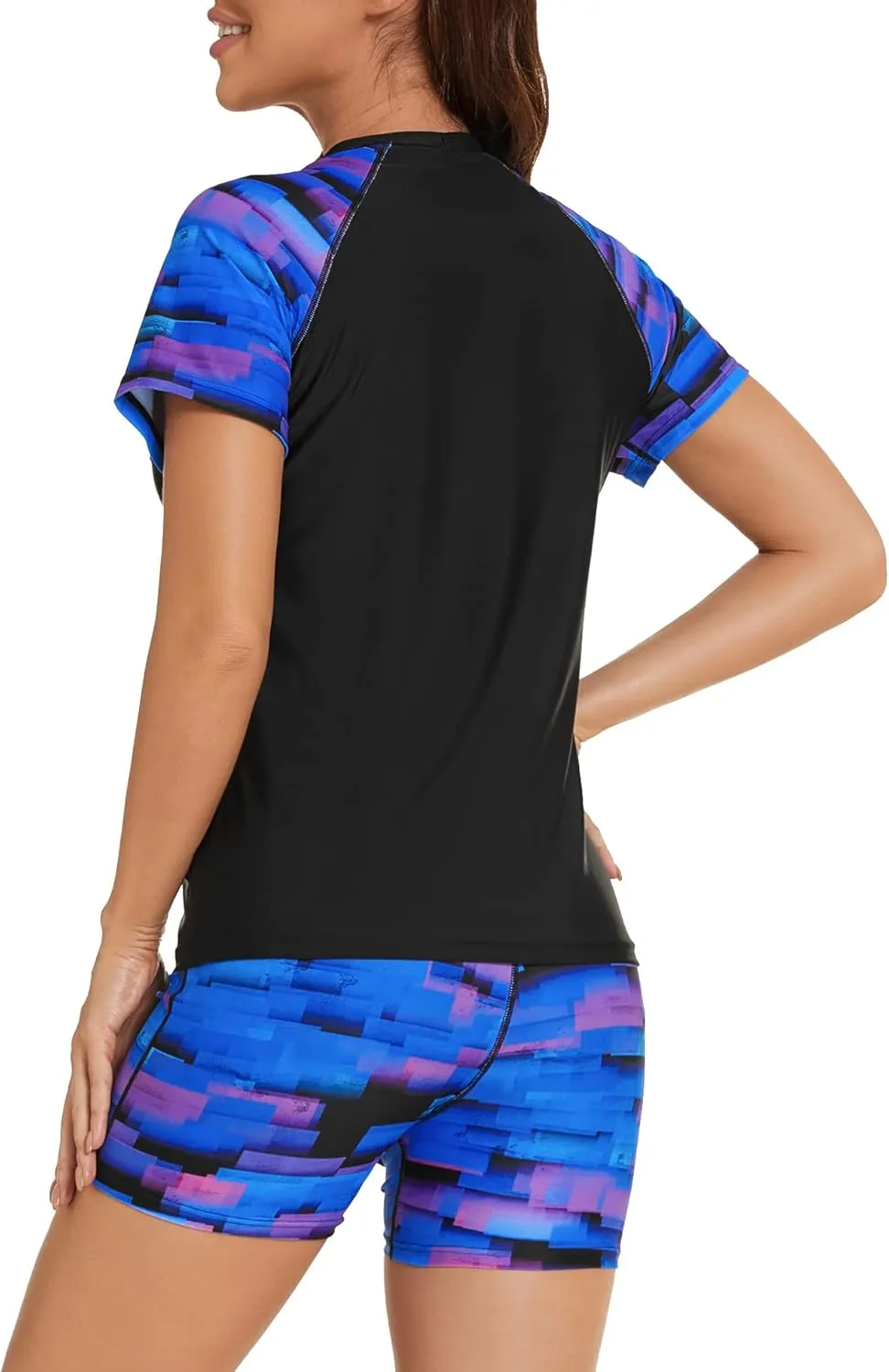 Bonneuitbebe Women's 2 Piece Rash Guard Short Sleeve UPF 50  Swim Shirt Built in Bra Bathing Suit with Boyshorts Bottoms