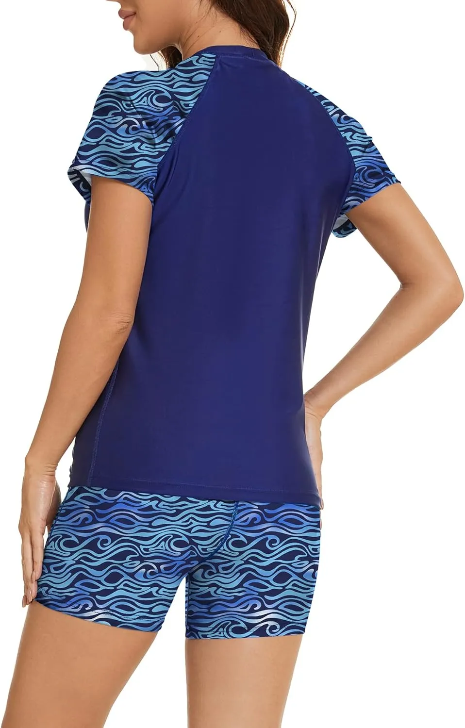Bonneuitbebe Women's 2 Piece Rash Guard Short Sleeve UPF 50  Swim Shirt Built in Bra Bathing Suit with Boyshorts Bottoms