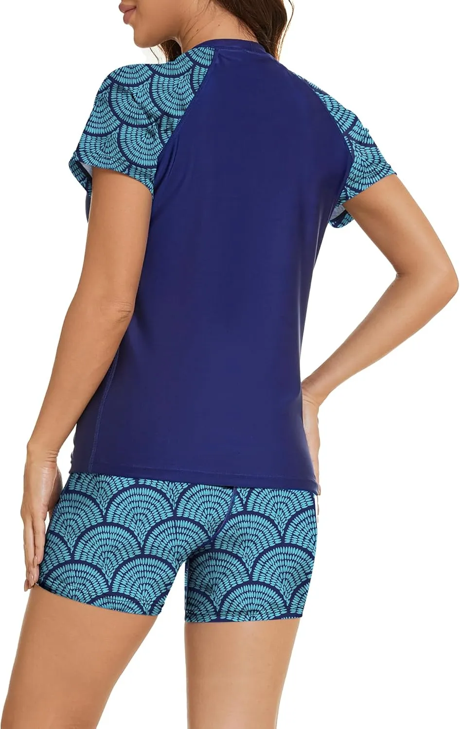 Bonneuitbebe Women's 2 Piece Rash Guard Short Sleeve UPF 50  Swim Shirt Built in Bra Bathing Suit with Boyshorts Bottoms