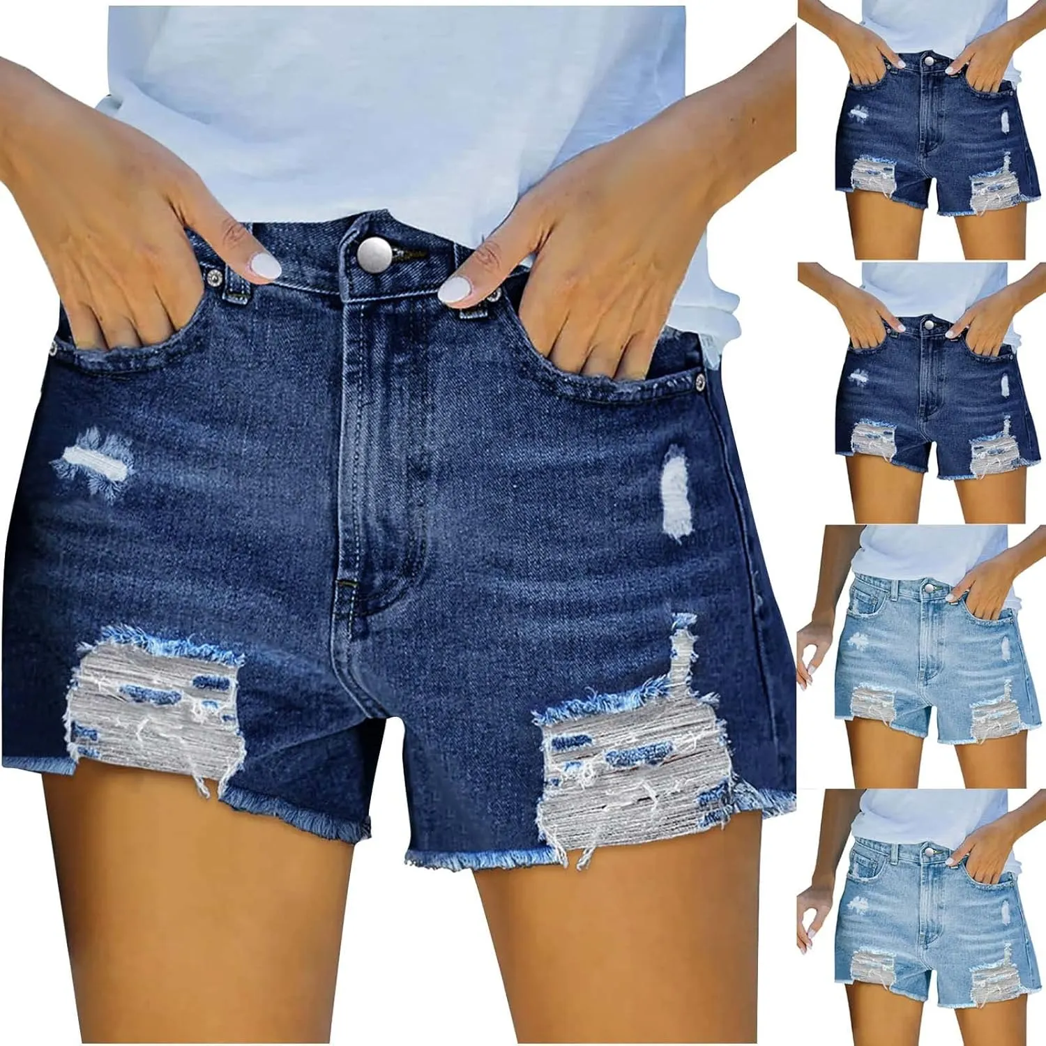 BOXIACEY Womens Denim Shorts Fashion Jean Shorts High Waist Stretchy Denim Shorts Casual Denim Shorts with Pockets