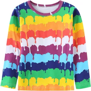 Boys Cotton Long Sleeve T-Shirts Rainbow Striped Shirts