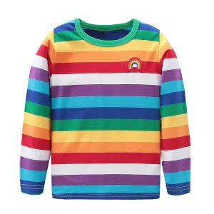 Boys Cotton Long Sleeve T-Shirts Rainbow Striped Shirts