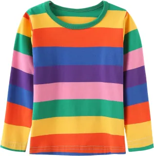 Boys Cotton Long Sleeve T-Shirts Rainbow Striped Shirts