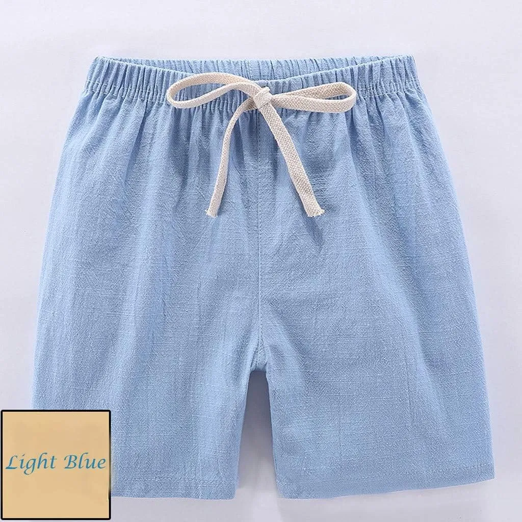 Boys Girls Cotton Linen Shorts Kids Quick-Dry Athletic Shorts Summer Pull on Breathable Lightweight Beach Pants