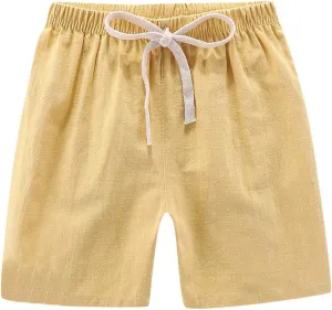 Boys Girls Cotton Linen Shorts Kids Quick-Dry Athletic Shorts Summer Pull on Breathable Lightweight Beach Pants