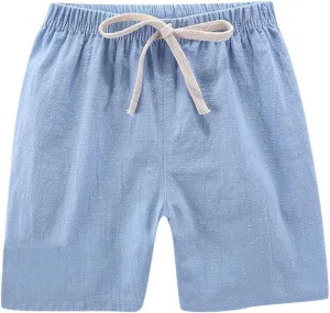 Boys Girls Cotton Linen Shorts Kids Quick-Dry Athletic Shorts Summer Pull on Breathable Lightweight Beach Pants