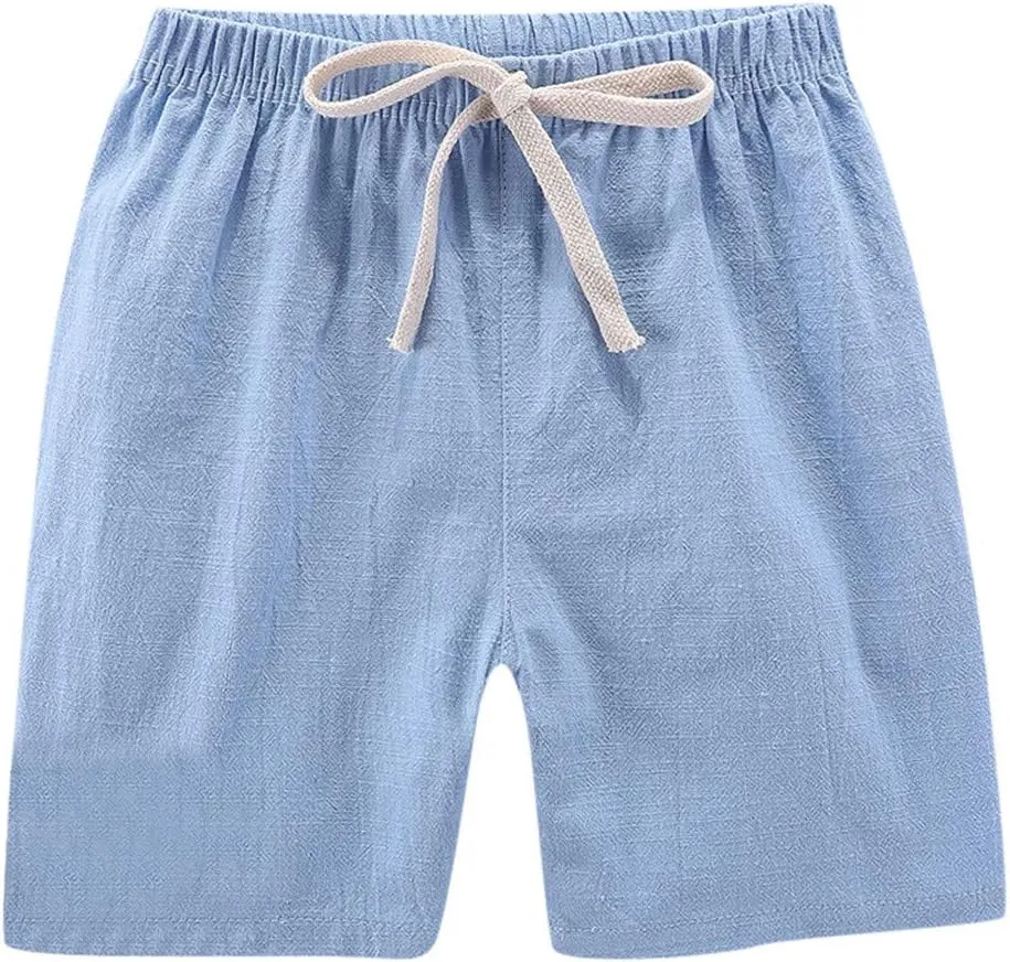 Boys Girls Cotton Linen Shorts Kids Quick-Dry Athletic Shorts Summer Pull on Breathable Lightweight Beach Pants