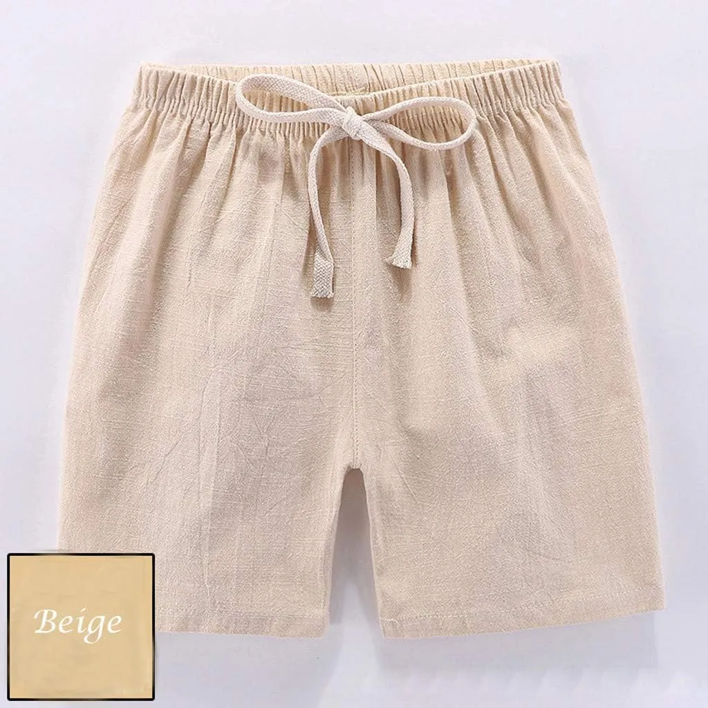 Boys Girls Cotton Linen Shorts Kids Quick-Dry Athletic Shorts Summer Pull on Breathable Lightweight Beach Pants