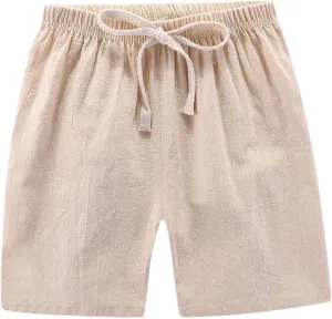 Boys Girls Cotton Linen Shorts Kids Quick-Dry Athletic Shorts Summer Pull on Breathable Lightweight Beach Pants