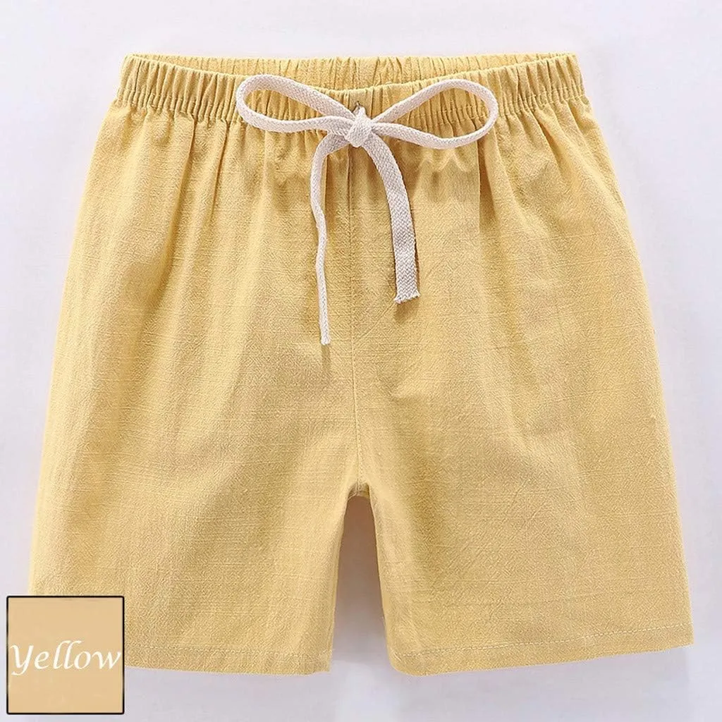 Boys Girls Cotton Linen Shorts Kids Quick-Dry Athletic Shorts Summer Pull on Breathable Lightweight Beach Pants