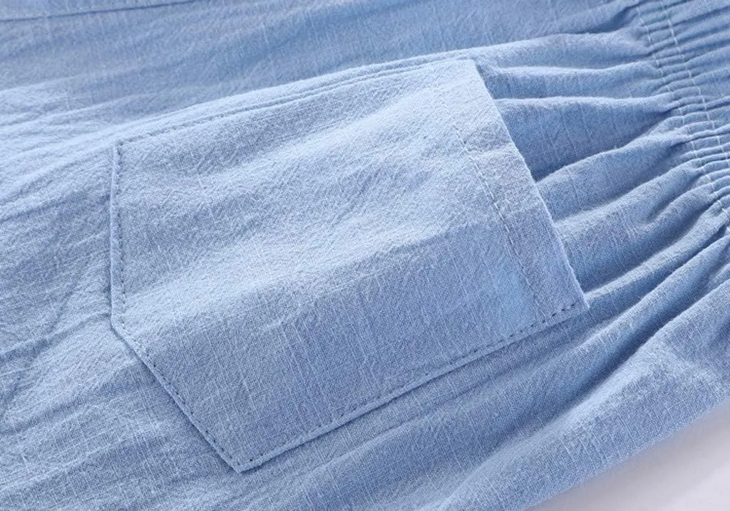 Boys Girls Cotton Linen Shorts Kids Quick-Dry Athletic Shorts Summer Pull on Breathable Lightweight Beach Pants