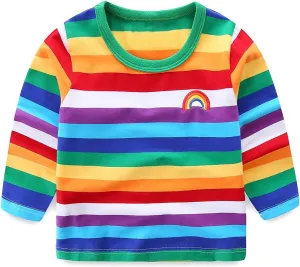 Boys Rainbow Striped Shirt Cotton Long Sleeve T-Shirts