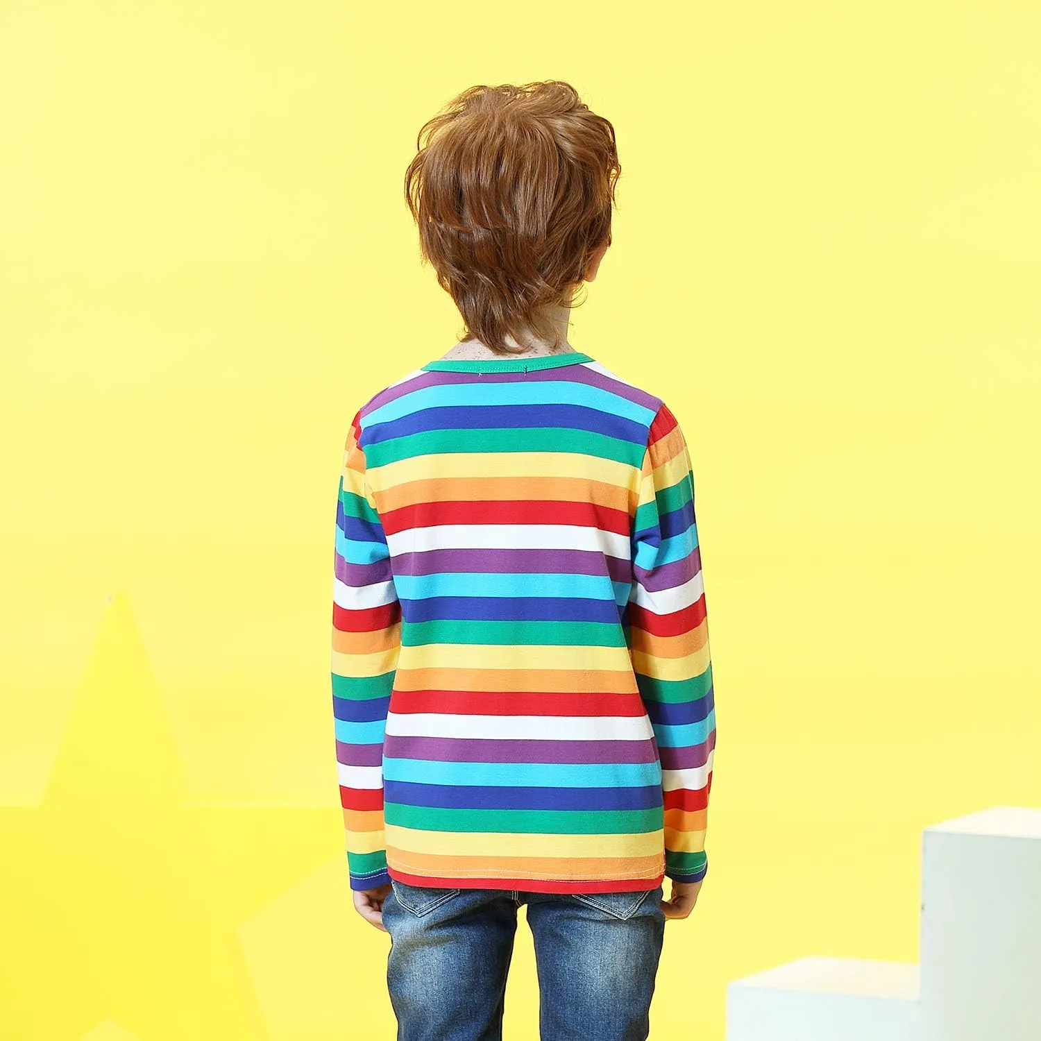 Boys Rainbow Striped Shirt Cotton Long Sleeve T-Shirts