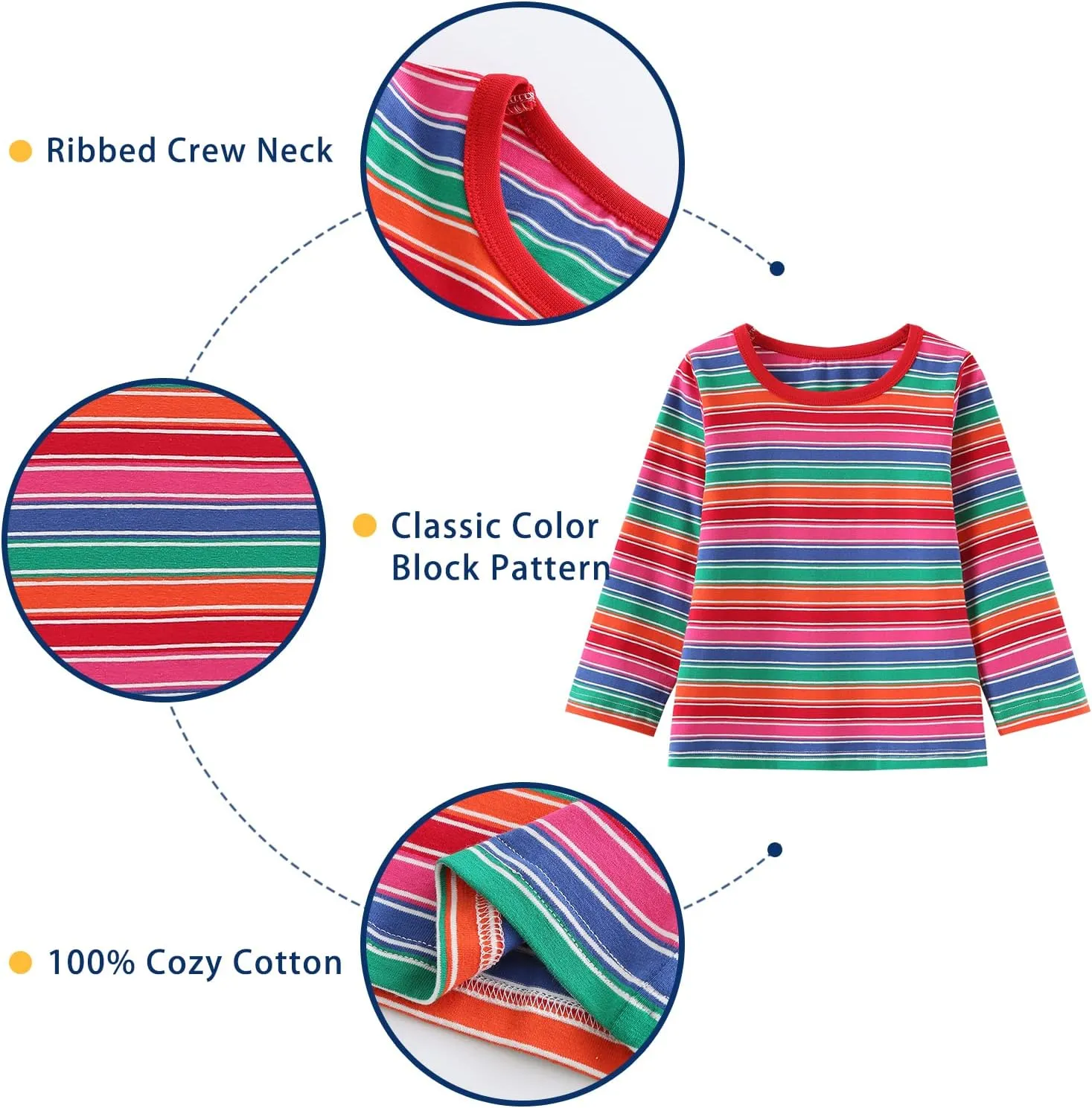 Boys Rainbow Striped Shirt Cotton Long Sleeve T-Shirts