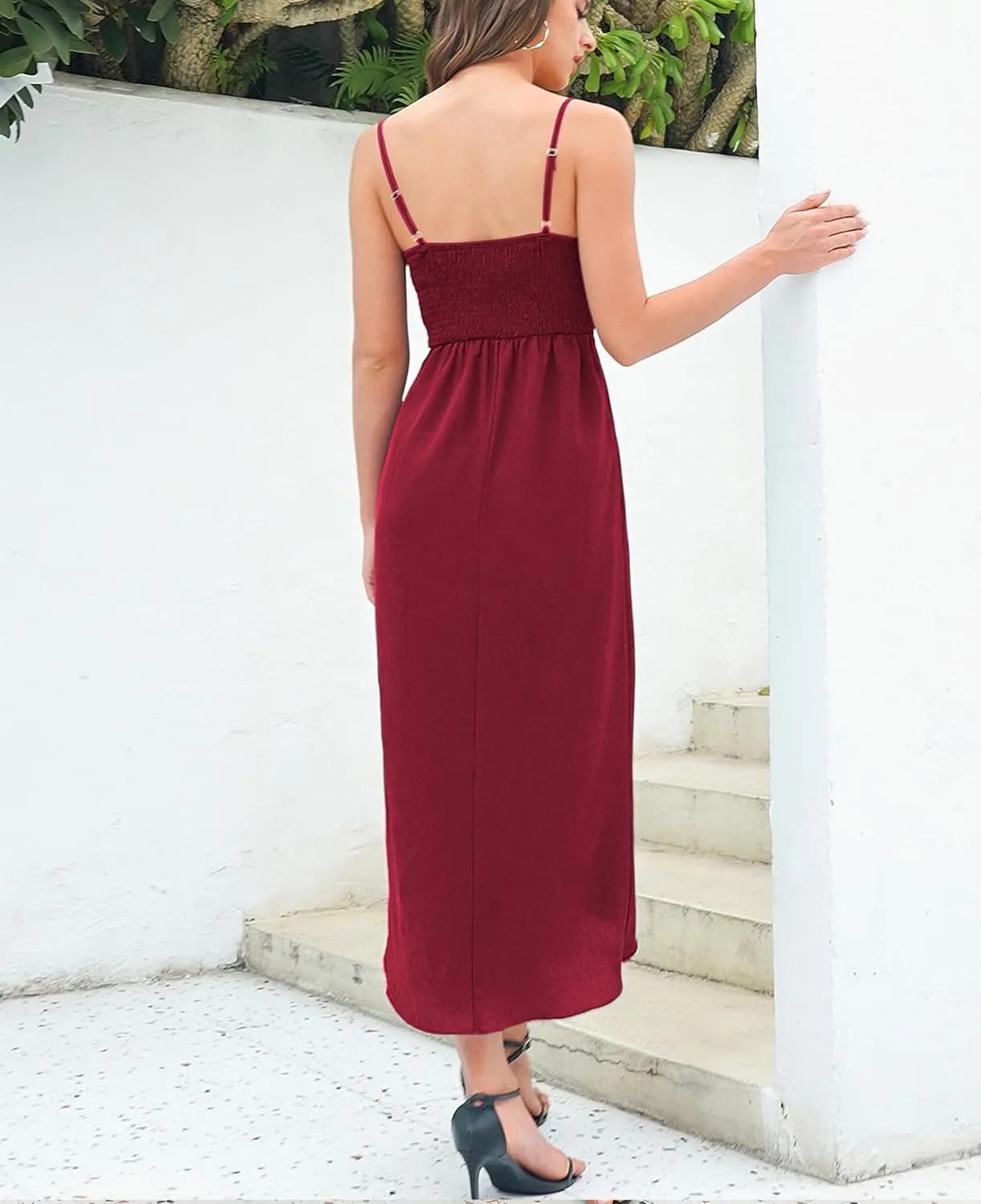 Brosloth Womens Wedding Guest Dresses High Low Wrap Smocked Midi Formal Dresses