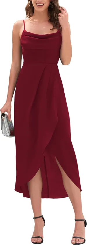 Brosloth Womens Wedding Guest Dresses High Low Wrap Smocked Midi Formal Dresses