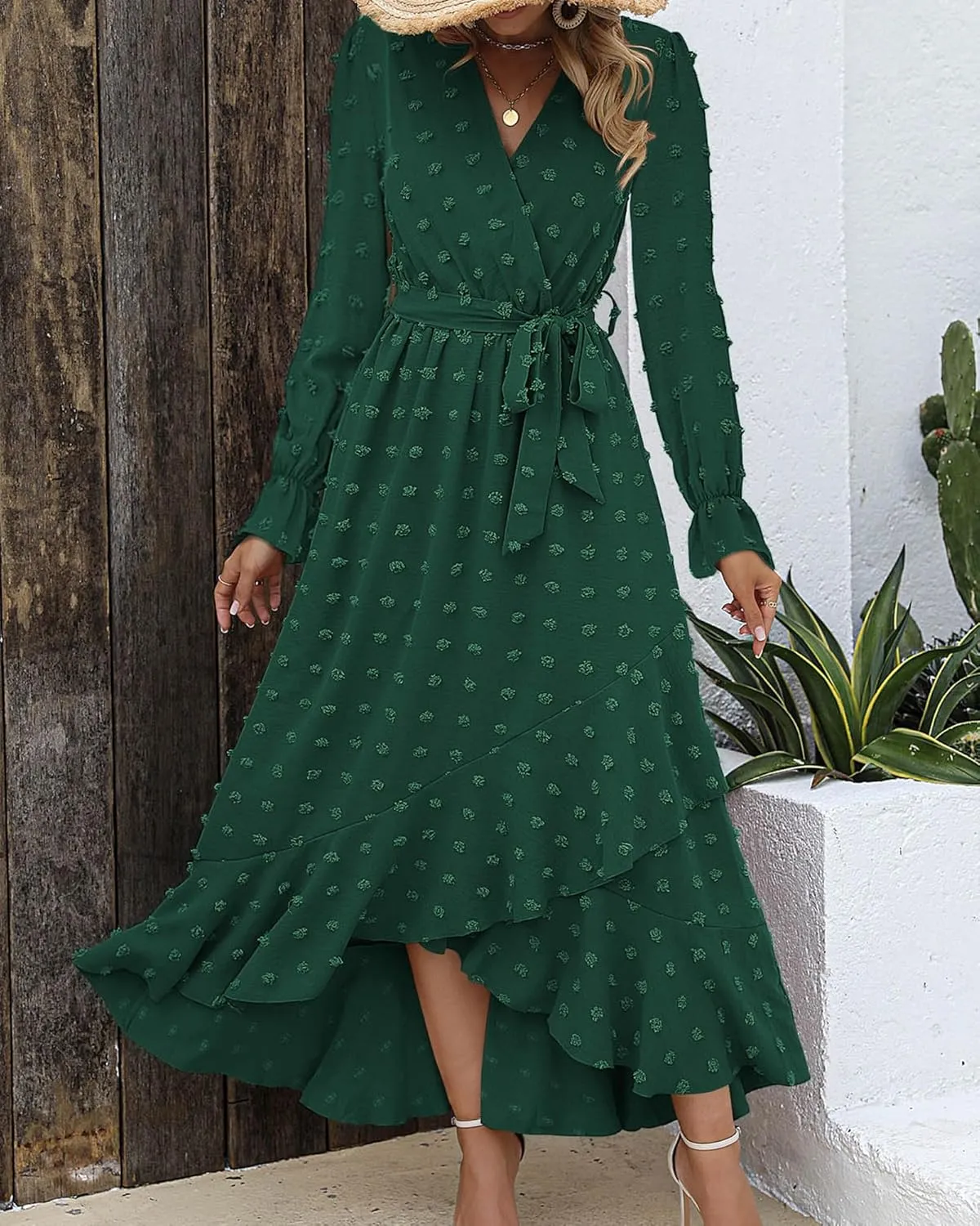BTFBM Womens Boho Cocktail Maxi Dress Fall Fashion 2025 V Neck Long Sleeve Swiss Dot Flowy Slit Wedding Guest Dresses