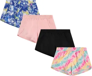 BTween Girls 4-Piece Summer Shorts | Performance Dolphin Shorts | Sports Running Shorts for Kids - Assorted Colors