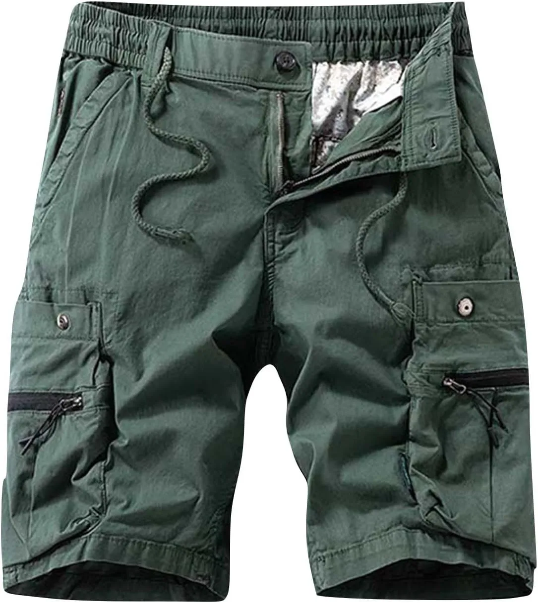 Cargo Shorts for Men Cotton Plus Size Stretch Comfy Sweat Short Drawstring Baggy Multiple Pockets Workwear Shorts