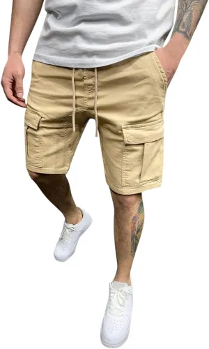 Cargo Shorts Men Summer Shorts Drawstring Trousers Solid Male Shorts Pant Pant Slim Pocket Cargo Mens Casual Shorts