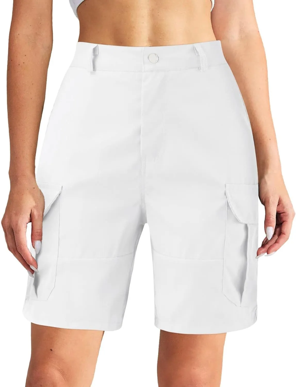 Cargo Shorts Women Casual Dressy Summer Pants Chino Shorts Lightweight Elastic Waist Beach Shorts with Pockets