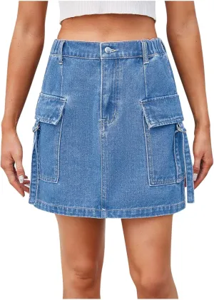 Cargo Skirts for Women Trendy Jean Skirts High Waisted Mini Skirts Y2K Country Concert Outfits with Pockets