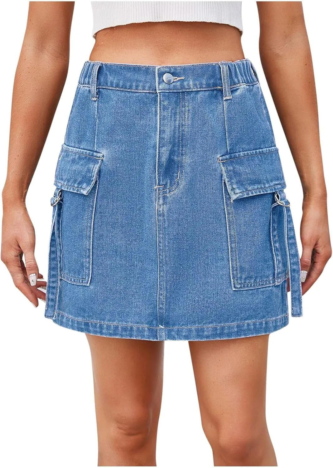 Cargo Skirts for Women Trendy Jean Skirts High Waisted Mini Skirts Y2K Country Concert Outfits with Pockets