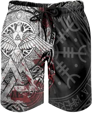 Casual Viking Running Shorts Quick Dry Summer Workout Shorts 3D Print Swim Trunks Vintage Beach Shorts Board Shorts