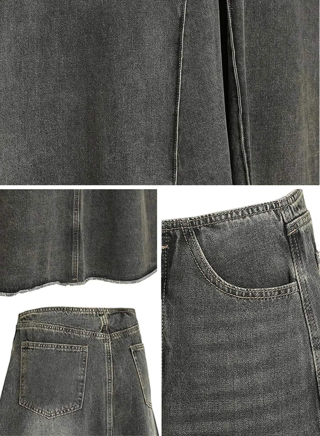 CHARTOU Women Vintage High Waist Denim Maxi Skirt Distressed Long Jean Skirt Y2k Flare A Line Skirt Frayed Raw Hem Skirt