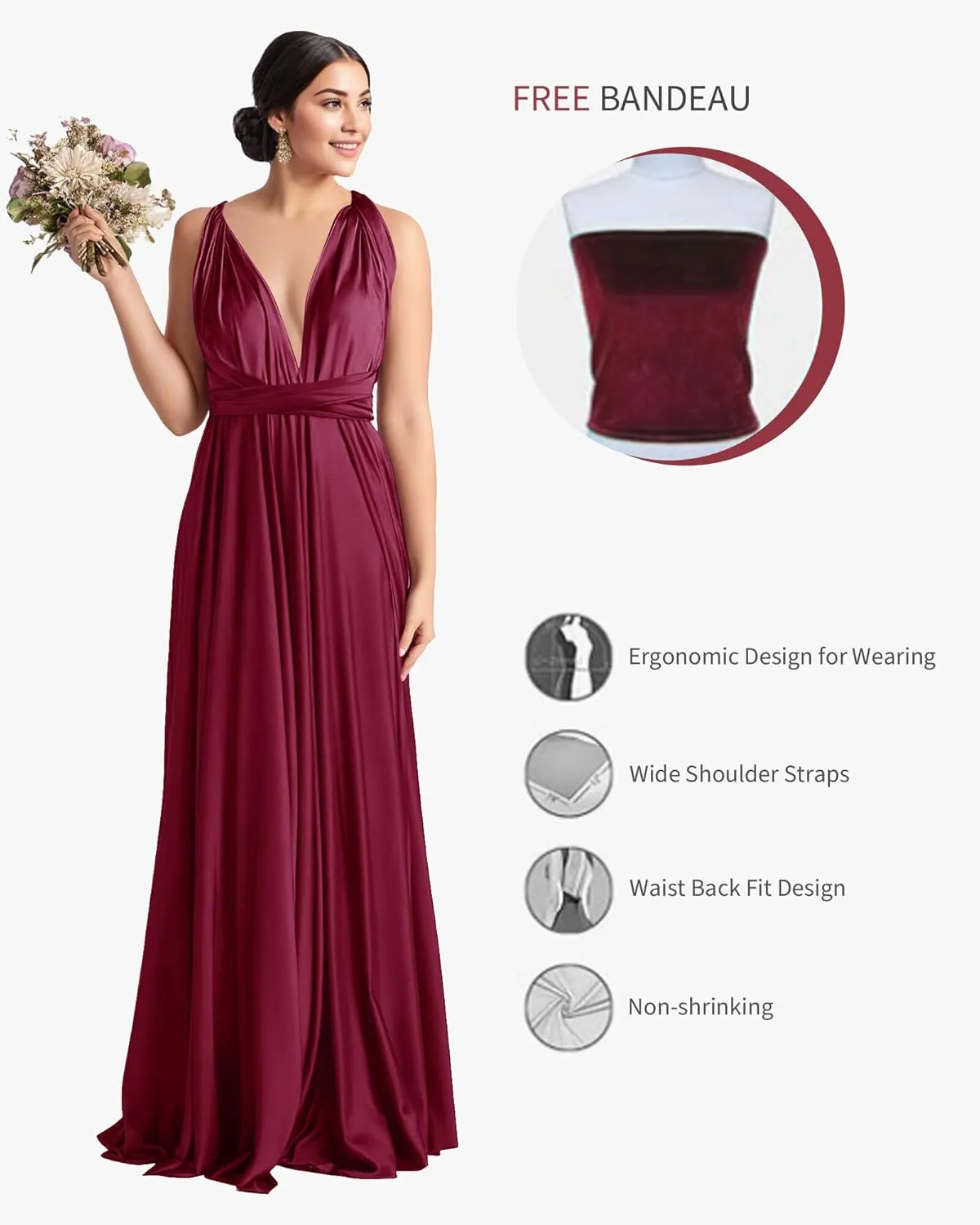 Convertible Bridesmaid Dresses for Women - Plus Size Wedding Long Multiway Dresses