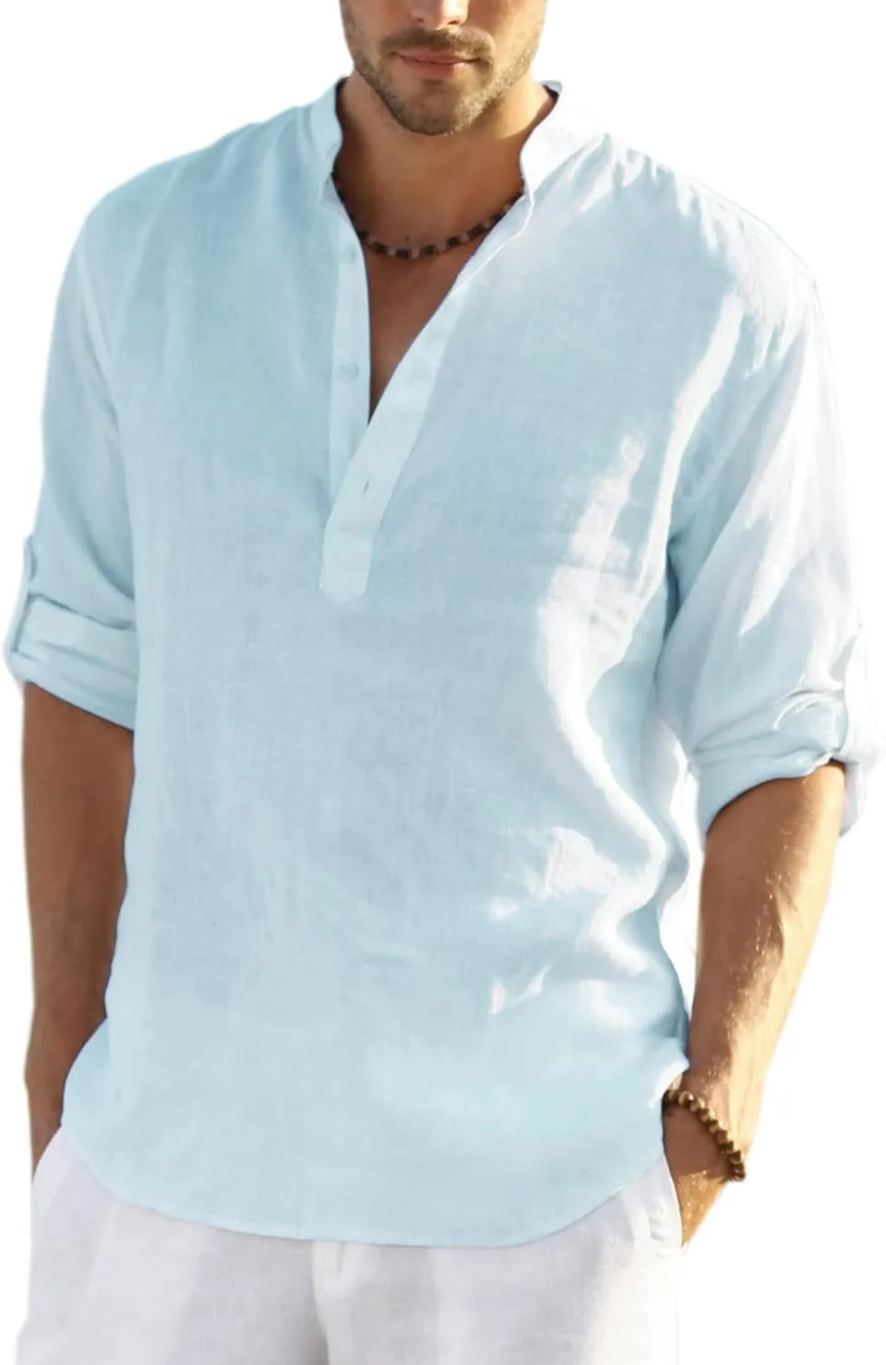 COOFANDY Men's Cotton Linen Henley T-Shirts Long Sleeve Hippie Casual Beach T-Shirts