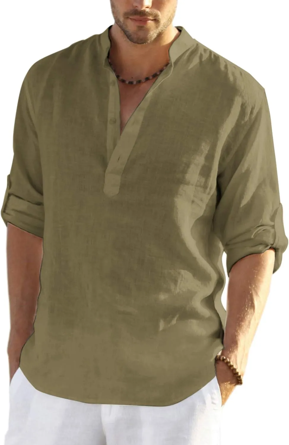 COOFANDY Men's Cotton Linen Henley T-Shirts Long Sleeve Hippie Casual Beach T-Shirts