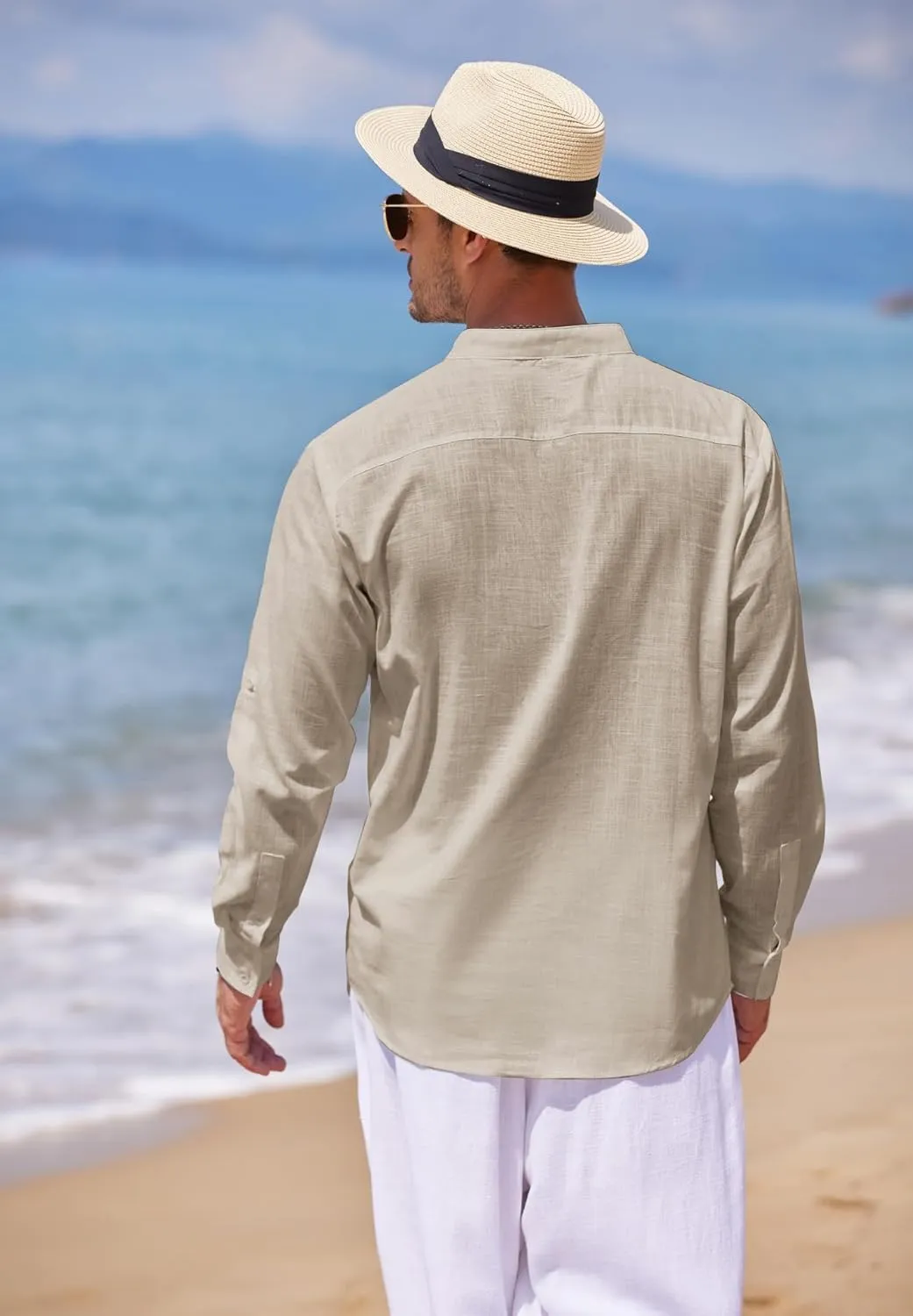 COOFANDY Men's Cotton Linen Henley T-Shirts Long Sleeve Hippie Casual Beach T-Shirts
