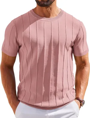 COOFANDY Men's T- Shirts Short Sleeve Knit Sweater Shirt Casual Crewneck Ribbed Pullover Tees