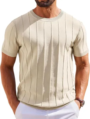 COOFANDY Men's T- Shirts Short Sleeve Knit Sweater Shirt Casual Crewneck Ribbed Pullover Tees