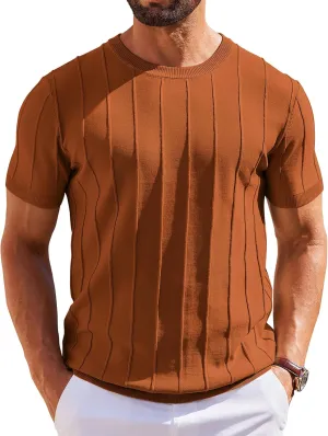COOFANDY Men's T- Shirts Short Sleeve Knit Sweater Shirt Casual Crewneck Ribbed Pullover Tees