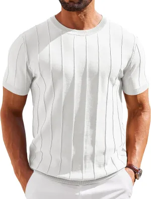 COOFANDY Men's T- Shirts Short Sleeve Knit Sweater Shirt Casual Crewneck Ribbed Pullover Tees