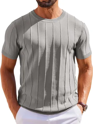 COOFANDY Men's T- Shirts Short Sleeve Knit Sweater Shirt Casual Crewneck Ribbed Pullover Tees