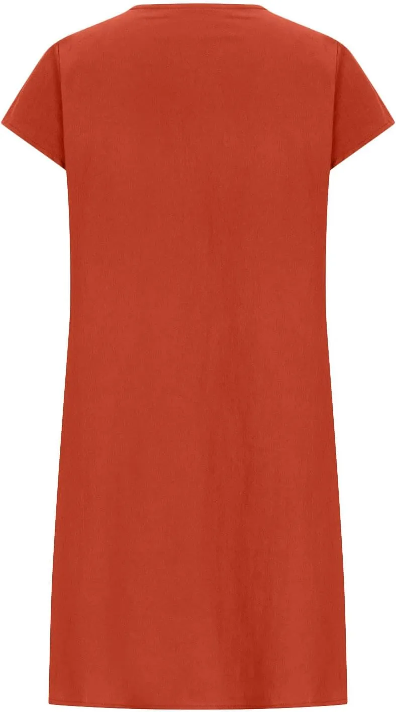 Cotton and Linen Dresses for Women Casual Summer 2023 Loose Cap Sleeve Square Neck Comfy Midi t-Shirt Sun Dress