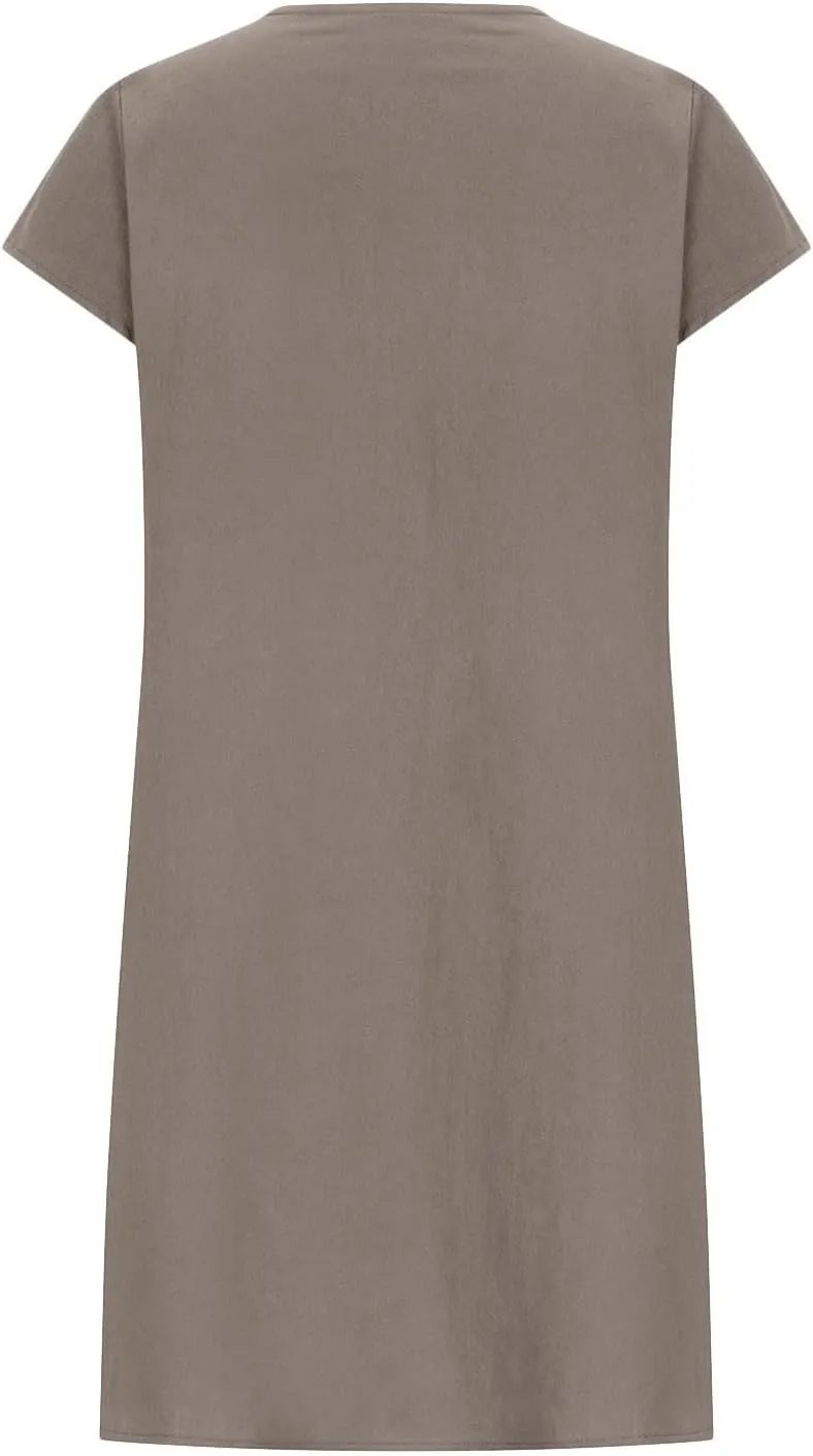 Cotton and Linen Dresses for Women Casual Summer 2023 Loose Cap Sleeve Square Neck Comfy Midi t-Shirt Sun Dress