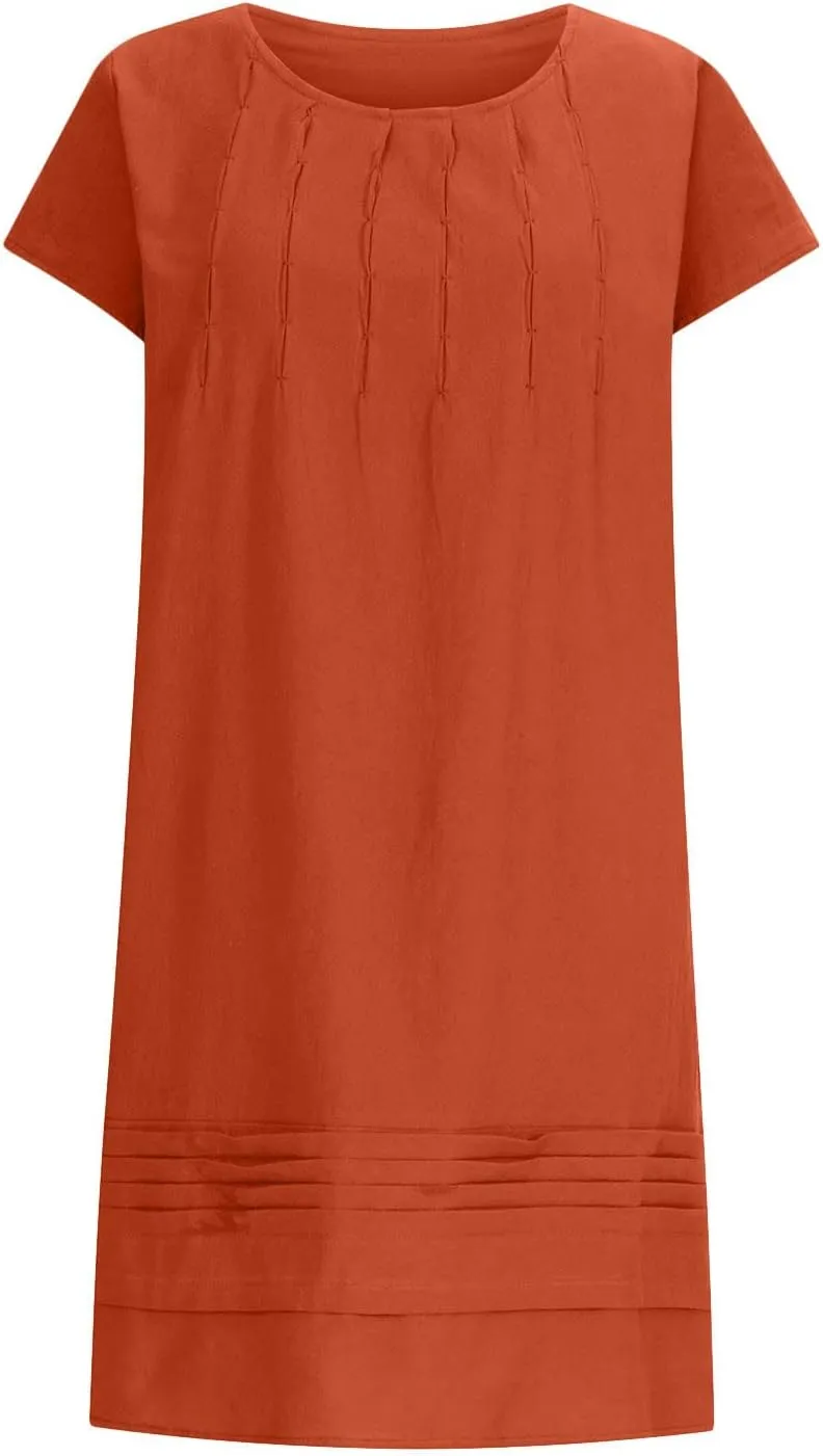 Cotton and Linen Dresses for Women Casual Summer 2023 Loose Cap Sleeve Square Neck Comfy Midi t-Shirt Sun Dress