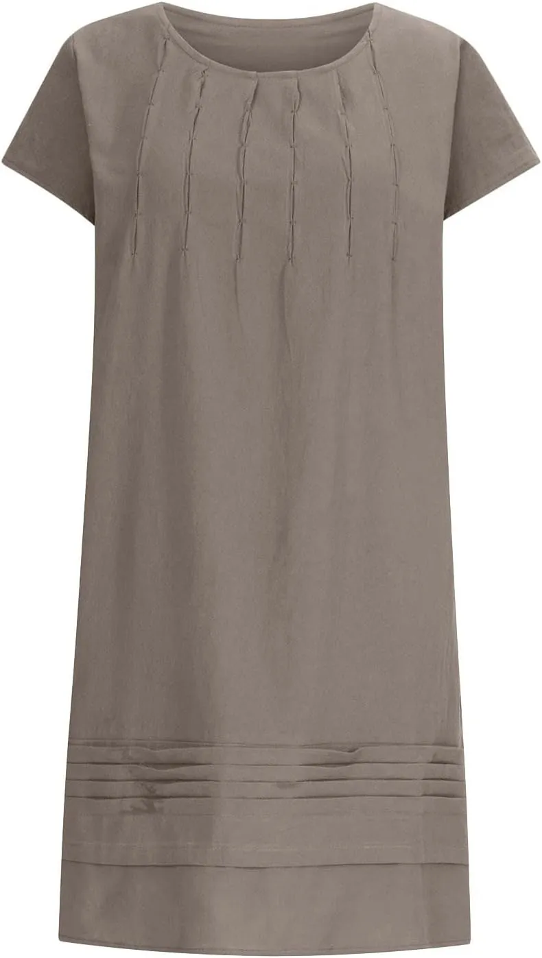 Cotton and Linen Dresses for Women Casual Summer 2023 Loose Cap Sleeve Square Neck Comfy Midi t-Shirt Sun Dress
