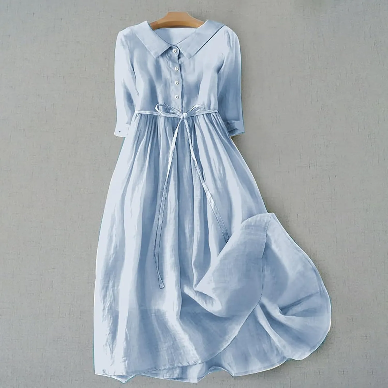 Cotton Linen Dresses for Women Summer Embroidered Sleeve A Line Comfy Cotton Maxi Dress Trendy Summer Vacation Clothes
